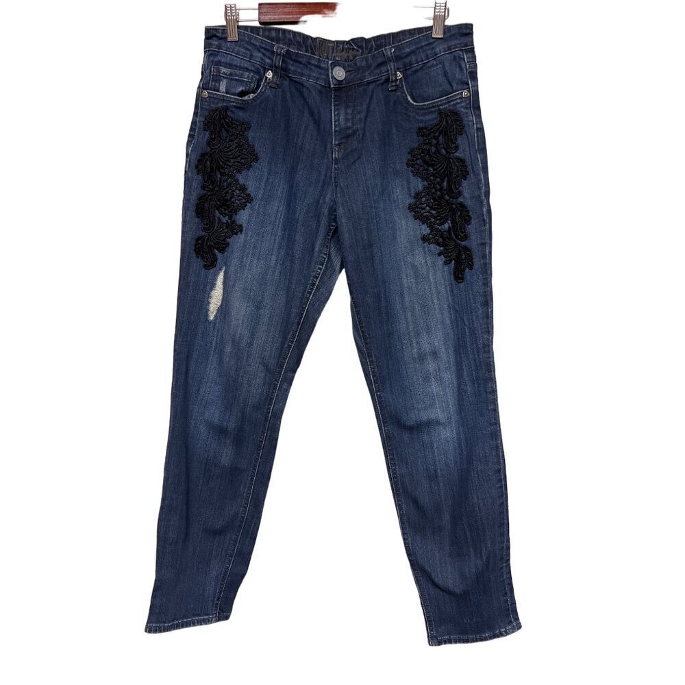 Kut from the Kloth Blue Jeans Black Embellishment Denim Women's Size 8